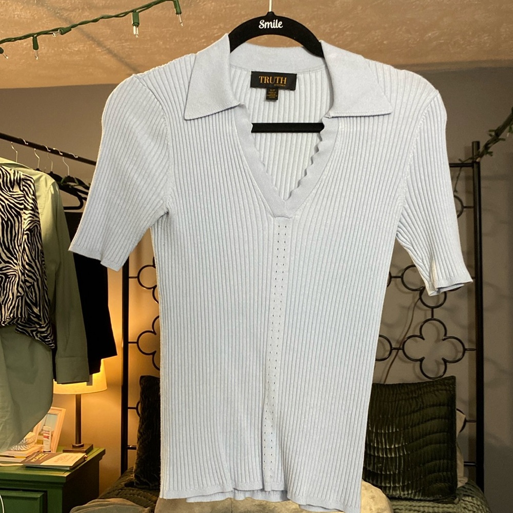 Light blue collared sweater top